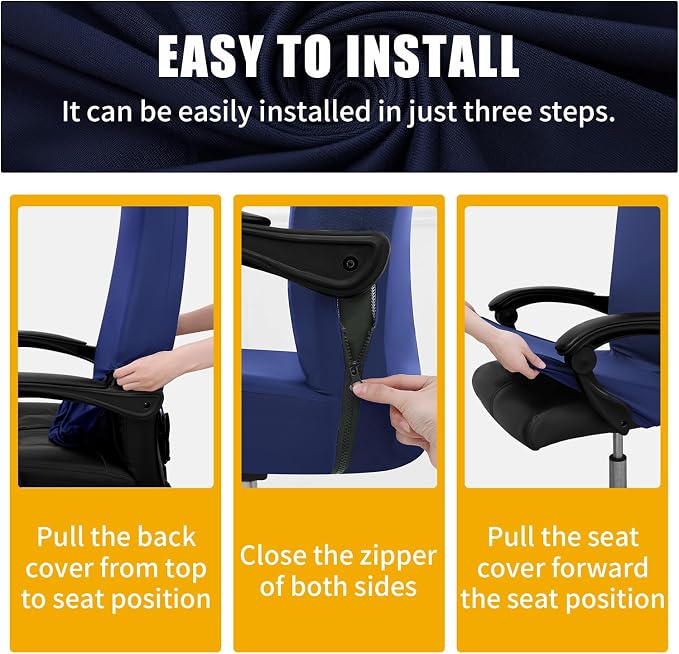 Smiry Stretch Printed Office Computer Desk Chair Covers, Navy | Universal Desk Rotating Chair Slipcovers Removable Washable, Soft Fit Anti-Dust Spandex Protector Cover with Zipper - Image 6