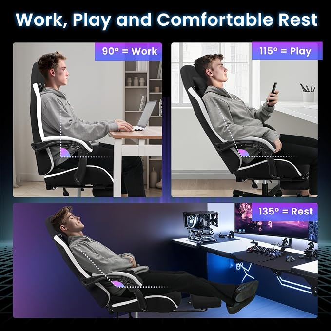 N-GEN GAMING Gaming Chair, Reclining Backrest, Footrest, Fabric, Black | Ergonomic Design with Reclining Backrest, Linkage Armrests and High-Density Foam, Comfy Seating for Computer or Home Office - Image 8