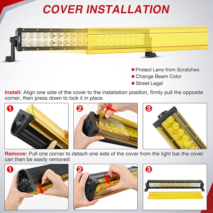 Nilight 22 Inch 120 W LED Light Bar with Yellow Black Covers - Image 8