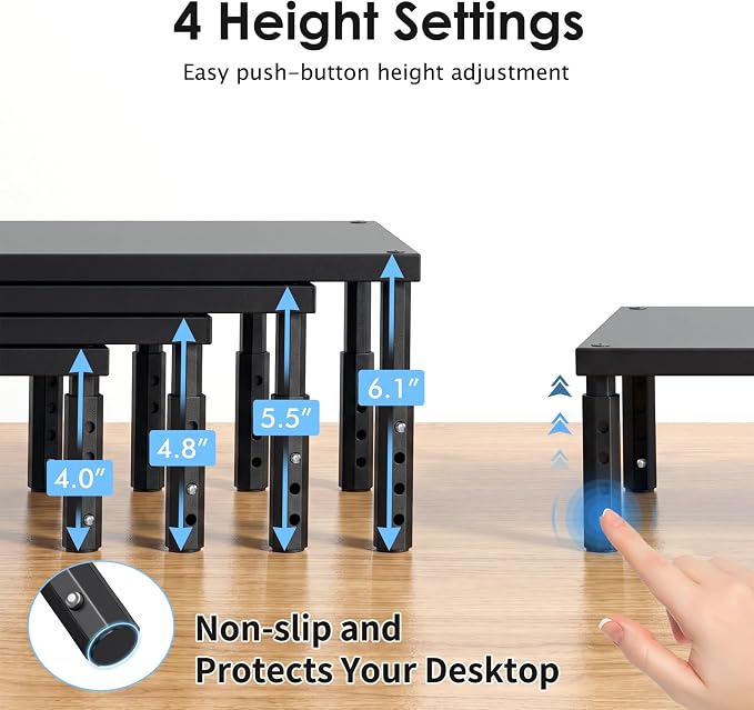 OPNICE Adjustable Monitor Stand Riser for Desk, Wood Computer & Laptop Stand, Desk Organizers and Accessories, Office Desk Accessories & Workspace Organizer for Home Office Supplies, Black 2-Pack - Image 2
