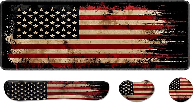 Desk Pad and Keyboard Wrist Rest, Large Mouse Pad + Keyboard Pad+Mouse Wrist Support, Non-Slip Desk Mat Protector for Office, Home 31.5×11.8 Inches National Flag by AFUZLE