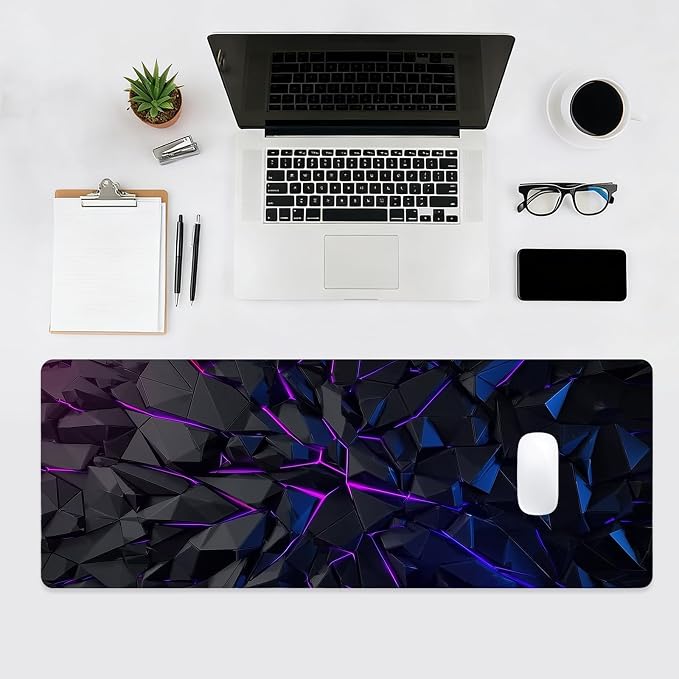 Gaming Mouse Pad, XL Extended Big Computer Mousepad, Large Mouse Pad for Desk with Non-Slip Rubber Base, Desk Mat, Keyboard Mat for PC, Office&Home, 31.5x11.8in, Geometric Neon - Image 4