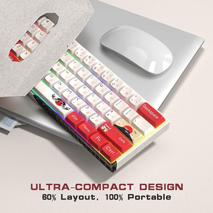 HITIME XVX M61 60% Mechanical Keyboard Wireless, Ultra-Compact 2.4G Rechargeable Gaming Keyboard, RGB Backlit Ergonomic, for Windows Mac PC Gamers(Izakaya Theme) - Image 3