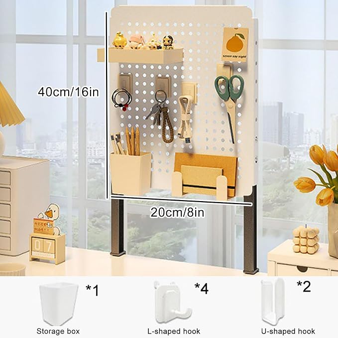 Clamp on Desk Extender Clamp-on Desk Pegboard, Privacy Panel for Desk, Magnetic Metal Peg Board with Accessories, Gaming Desk Organizer(Green,20 * 40cm/8 * 16in) - Image 2