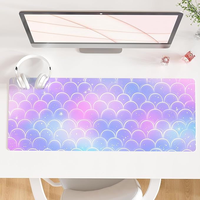 QiyI PU Leather Large Mouse Pad, Office Decor, 31.5" x 11.8", Mermaid Scale | Desk Décor Accessories, Extended Size, Waterproof & Easy to Clean, Smooth Surface, Non Slip Desk Organization by QIYI