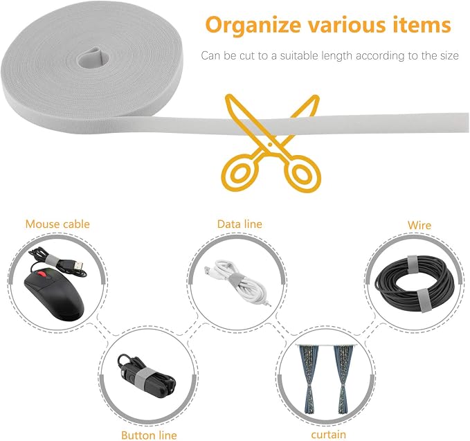 Reusable Fastening Tape Cable Ties 3/4 Inch Double Side Hook Roll (25 Yard, Grey) - Image 3