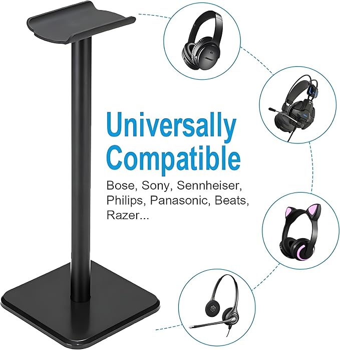 Headphone Stand, Universal Game Headset Metal Holder Earphone Stand | Aluminum Supporting Bar Flexible Headrest ABS Solid Base for AirPods Max, Sony, Bose, Beats & all Headphones (Black) - Image 6