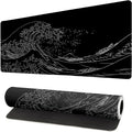 Extended Gaming Mouse Pad, Large Gaming Mouse Waterproof with Stitched Edges, Non-Slip Desktop Pad for Home and Office, Level Up Your 31.5x11.8 Inch… (Black Wave) by Brecoy