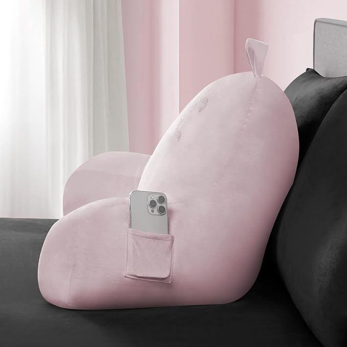 Juicy Couture Velour Backrest Pillow with Rhinestone Juicy Logo - 30"x17", Light Pink Supportive Bed Rest Pillow for Reading, Gaming, or Relaxing - Image 3