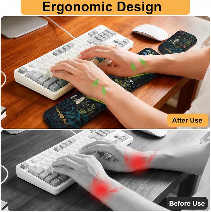 Keyboard Wrist Rest Mouse Wrist Support, Memory Foam Wrist Rest Pad for Computer Laptop, Ergonomic Wrist Cushion Support for Typing Pain Relief, Gaming Home Office, Flowers Grass - Image 2