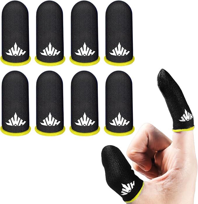 8 Pack Mobile Phone Gaming Thumb Sleeve,JWH Finger Cots for PUBG Gaming Glove,Yellow Edge​,0.3mm Superconducting Nanofibers, Anti-Skid,Silky and Sweat-Proof,Dedales Gamer profesionales guantes para by JWH