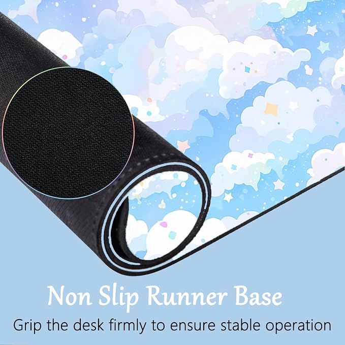 Blue Cloud Mouse Pad and Keyboard Wrist Rest 4PCS Extended Large Stars Desk Mat Pad Set Memory Foam Non-Slip Ergonomic Cute Gaming Mouse Pad Wrist Support for Computer Laptop Home Office - Image 7