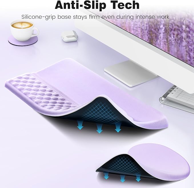Ospelelf Ergonomic Mouse Pad and Keyboard Stand Wrist Rest Set, Memory Foam Comfort, Pain Relief for Typing, Office Desk Accessories, Purple - Image 5