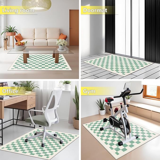 Office Chair Mat for Carpet Hardwood Tile Floor,36"x48" Computer Chair Mat for Rolling Chairs Carpet, Under Desk Non Slip Gaming Rug, Low-Pile Rubber Backing Large Protector Mat,Boho Green Checkered - Image 7