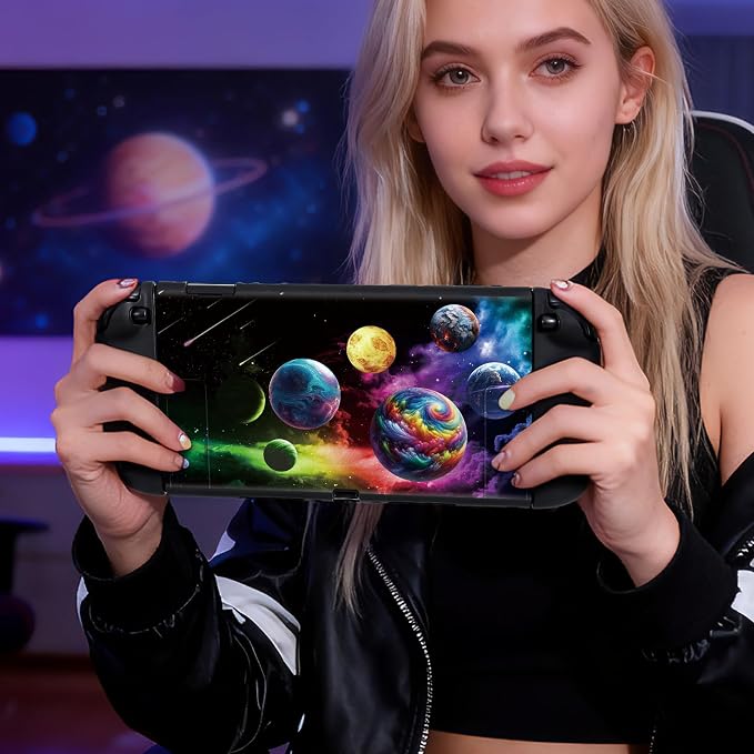 DLseego Protective Soft Case for Nintendo Switch 2 (2025), Soft Grip Cover for Handle, Detachable Joy-C Controller Shockproof & Scratch-Resistant Console Shell, 2 Thumb Grips, Planets - Colourful 2 - Image 3