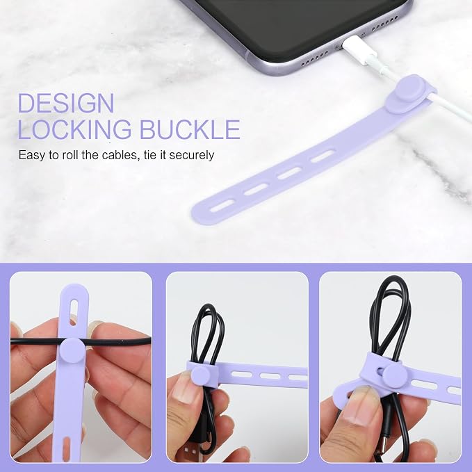 Donruby 30Pcs Silicone Cable Ties, Reusable Cord Organizer Straps, 6 Colors - Image 5