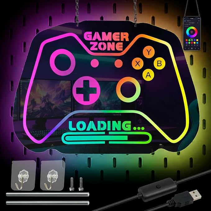 Gamer Neon Sign Gamepad Shaped LED Neon Lights for Gamer/Boys Room Decor Gaming Wall Decor Gamer Gift for Teens, Boys, Kids | USB Powered, Bluetooth APP Control, Music Sync & 210 Scene Modes by GOOSLA