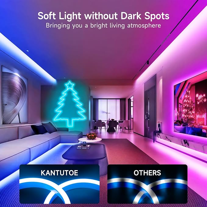 KANTUTOE LED Neon Rope Lights, 13.1ft RGB LED Light Strip, 24V Music Sync App/Remote Control DIY Rope Light, IP67 Waterproof Gaming Neon Strip Lights for Bedroom Indoor Oudoor Décor - Image 2