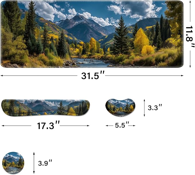 Desk Pad and Keyboard Wrist Rest, Large Mouse Pad + Keyboard Pad+Mouse Wrist Support, Non-Slip Desk Mat Protector for Office, Home 31.5×11.8 Inches Fall Forest - Image 4