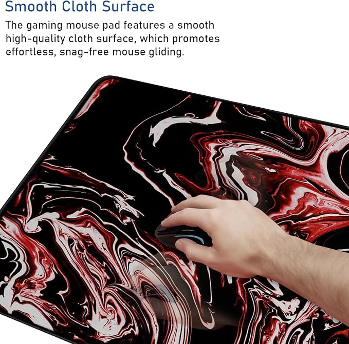 Large Extended Mouse Pad with Stitched Edges, Durable Non-Slip Natural Rubber Base, Waterproof Computer Keyboard Pad Mat for Esports Pros/Gamer/Desktop/Office/Home - Marble Red - Image 5