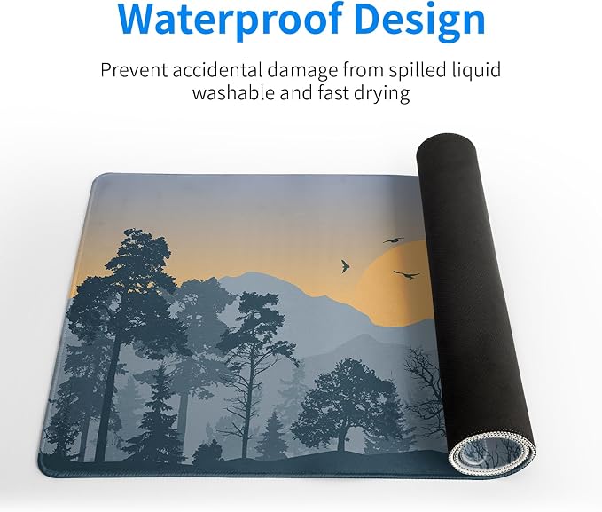 Mountain Gaming Mouse Pad 27.6x11.8 Inch Forest Large Mousepad Extended Grey Mousepad Gaming Non-Slip Rubber Base Stitched Edges Keyboard Mouse Mat Desk Pad for Office Home and Game - Image 4