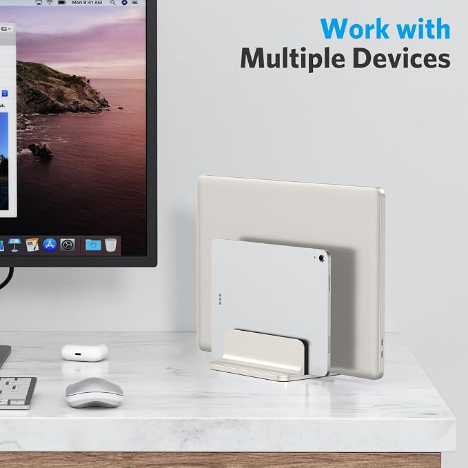 OMOTON Dual Vertical Desk Laptop Stand Holder, Fits MacBook Air, Starlight - Image 8