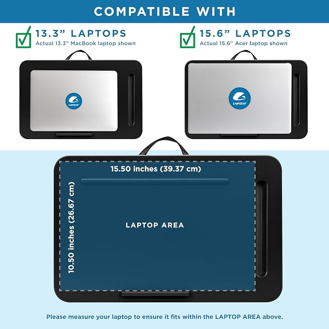 LAPGEAR Sidekick Lap Desk - Black, Fits 15.6” Laptops - Image 3