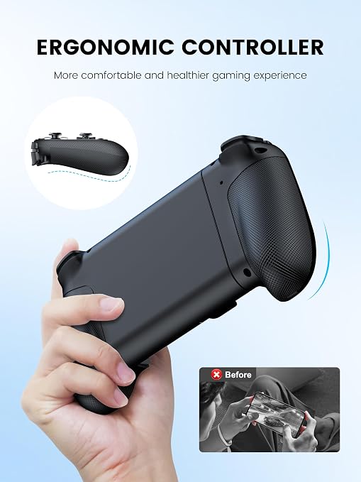 Mocagen MC1 Phone Controller for iPhone & Android – Ergonomic Grip, Low Latency, Case Friendly, Bluetooth Mobile Controller with Hall Effect Joysticks, Portable Travel Companion for Car/Leisure(Black) - Image 2