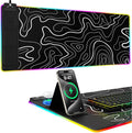 Mouse Pad with Phone Holder, Wireless Charging Desk Mat, RGB Gaming Mousepad Home Office Large Desk Pad with Ultra-Smooth Surface, Non-Slip Base, Waterproof Keyboard Pad,Topographic Black by miroddi