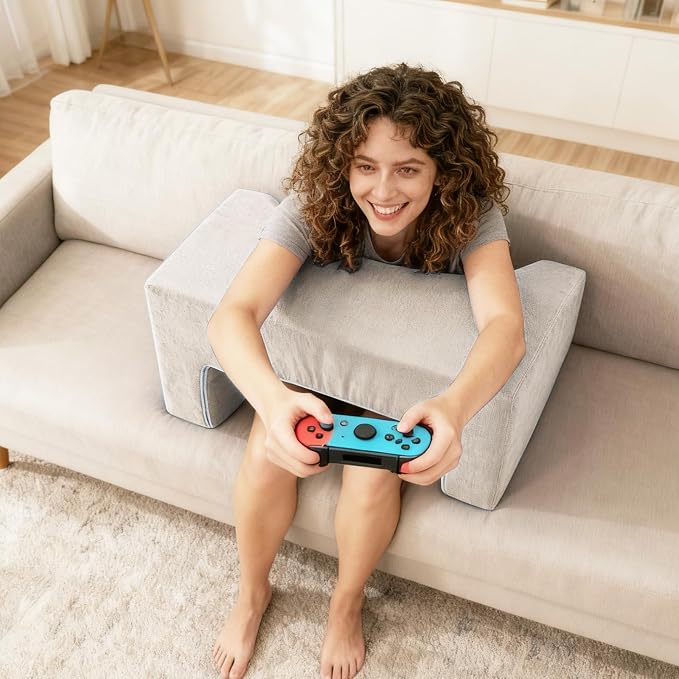 Reading Pillow for Gaming Lap Desk Pillow for Laptop Memory Foam Bed Desk for Reading Working Crocheting Gaming Arm Rest on Bed/Sofa/Floor/Couch/Car (Beige) - Image 7