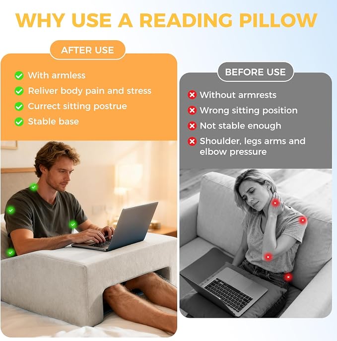 Reading Pillow for Gaming Lap Desk Pillow for Laptop Memory Foam Bed Desk for Reading Working Crocheting Gaming Arm Rest on Bed/Sofa/Floor/Couch/Car (Beige) - Image 5