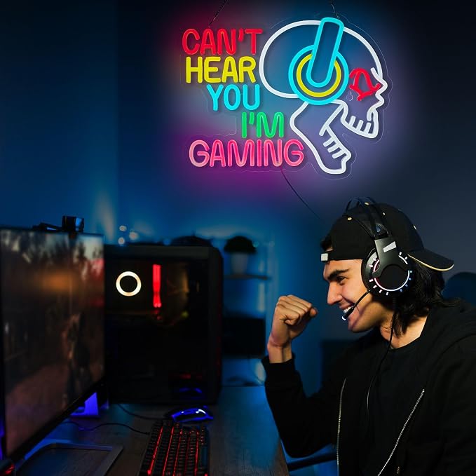 Gaming Neon Sign Can't Hear You I'm Gaming Skull Gamer LED Light Bright USB Powered Light up Game Signs with dimmer for Game Zone Video Room Boy Bedroom Wall Decor Compatible with Timer - Image 6