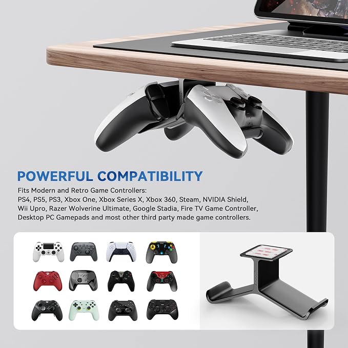 Controller Holder,Headphone Stand Headset and Controller Stand Under Desk Controller Holder with Strong Double Sided Tape Universal Design for Xbox ONE, PS5, PS4, PC - Image 2