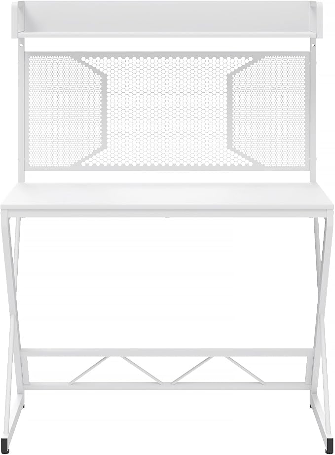 Elephance Small Gaming Desk with Pegboard, 39 Inch Computer Desk with Storage Shelves, Modern Office Desk for Study Work Home Office, Small Spaces, White - Image 8