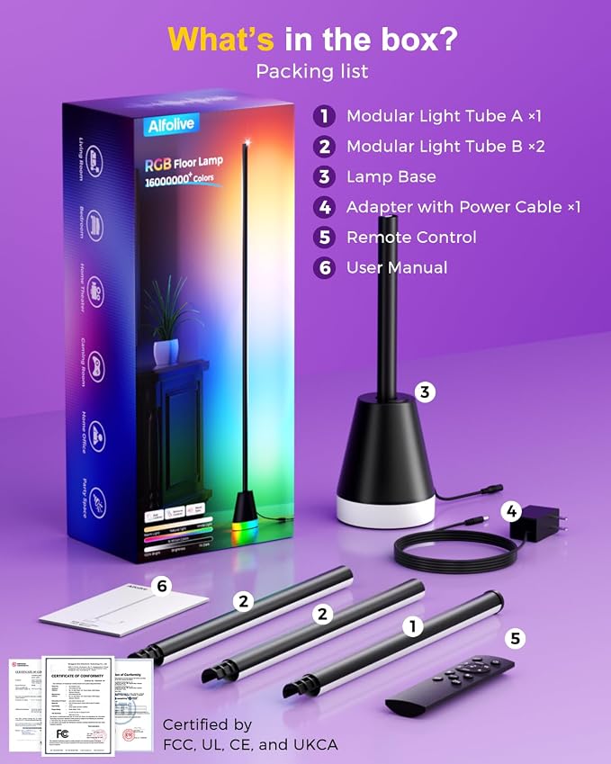 RGBIWC Corner Floor Lamp, Smart Ambient LED Light, Black - Image 8