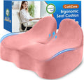 CushZone Ergonomic Seat Cushion, Sciatica Support for Office Chair, Pink | Large Size for Sciatica & Hip & Tailbone Pain Relief, Memory Foam Office Chair Cushion for Car, Long Trip, Desk Chair, Lab by CushZone