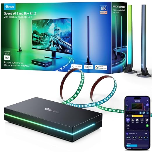 Govee HDMI 2.1 AI Sync Box Kit 2,8K/4K 144Hz,RGBICW for 27-34 Inch Monitor by Unknown