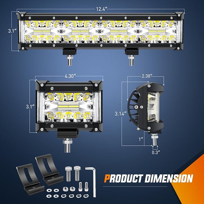Nilight Side Shooter LED Light Bar Set 12 Inch Triple Row Spot Flood Combo Lights 2PCS 4.3Inch Pods with 5Pin Rocker Switch Wiring Harness Kit for Off-Road Truck ATV UTV Boat - Image 2