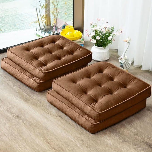1 MIDDLE ONE Floor Pillow Set of 4, Memory Foam Meditation Cushion, Floor Cushions for Adults Sitting, Large Square Seat Cushions for Yoga, Living Room, 20x20 Inch (Brown) by 1MIDDLEONE