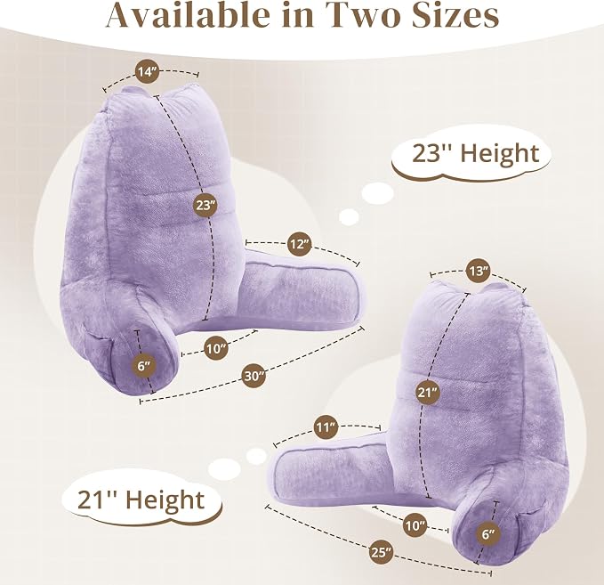 Sasttie Reading Pillow for Bed, Back Pillow for Sitting Up, Lavender - Image 2