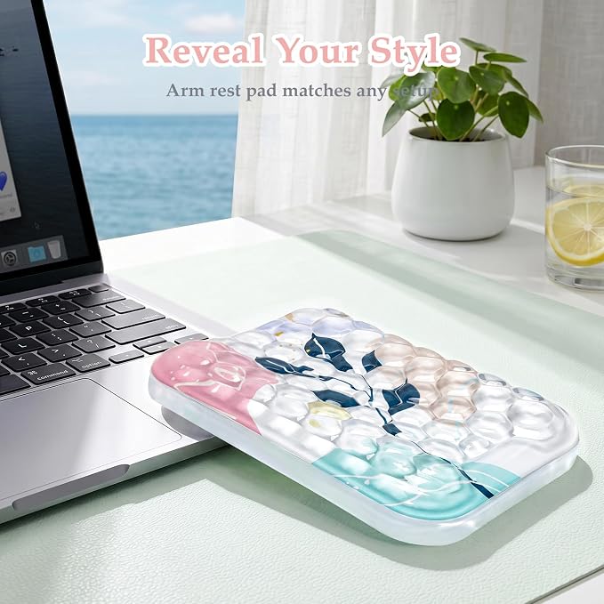 Ospelelf Desk Elbow Rest Pads, Gel Arm Rest Pad Support for Keyboard | Ergonomic Support for Computer Typing & Mouse, Office Home Use, Heat Resistant, Pink Plant - Image 3