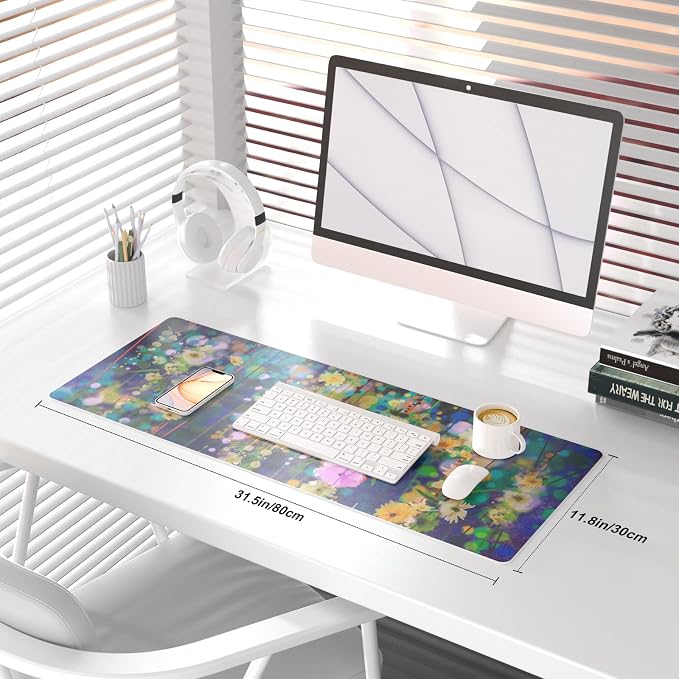 QiyI PU Leather Large Mouse Pad, Office Decor, 31.5" x 11.8", Ivy Flowers | Desk Décor Accessories, Extended Size, Waterproof & Easy to Clean, Smooth Surface, Non Slip Desk Organization - Image 2