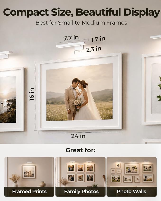 EZVALO Picture Light for Wall, Rechargeable 2400mAh Lights Wireless with IR Remote, 3 Color & Dimmable Magnetic 7.8'' LED Lights Display for Painting, Living Room, Gallery, Bedroom(White-3P) - Image 3