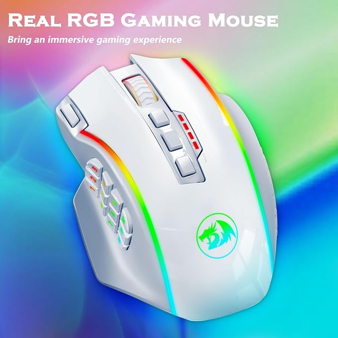 Redragon Wireless Gaming Mouse, MMO Gaming Mouse UP 16,000 DPI, 16 Macro Programmable Buttons, RGB Rechargeable Mouse with 12 Side Buttons, 70Hrs for PC Laptop MOBA FPS, White,M901P-WS - Image 6