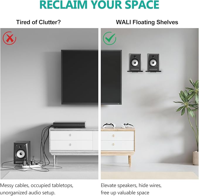 WALI Surround Sound Speaker Wall Mount, 1 Pair Heavy Duty Floating Shelf - Image 4