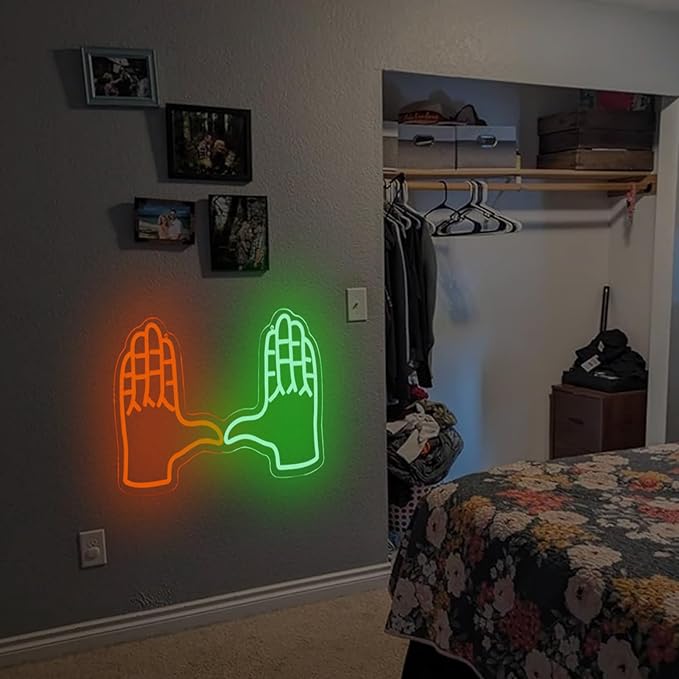 University Football Hand Sign for Wall Decor, Sports Hand Orange and Green U Neon Light Dimmer for Dormitory Decor,USB Power Lights for Man Cave, Bedroom, Game room Decor and Sport Fans Gifts - Image 5