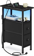 SONGMICS Side Table with LED Light, Narrow End Table with 2 Fabric Drawers by SONGMICSbySONGMICSHOME