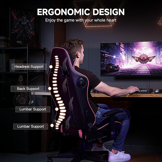 GTPLAYER Gaming Chair,Gamer Chair with Bluetooth and Adjustable Backrest,Seat Height Adjustable Computer Chairs with 3D Armrests,Video Game Chair with Footrest Speakers (Colourful) - Image 2
