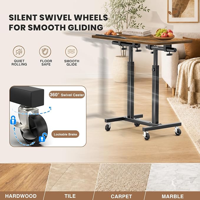Elowen Rolling Laptop Desk with Wheels, Double-Pole Portable Overbed Table - Image 6