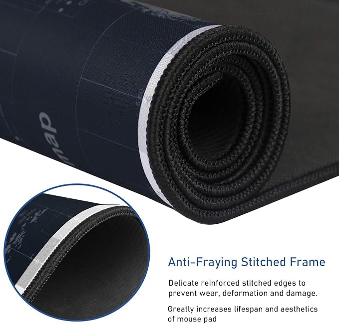 Large Extended Gaming Mouse Pad with Stitched Edges,(35.4X15.7In) Durable Non-Slip Natural Rubber Base, Waterproof Computer Keyboard Pad Mat for Esports Pros/Gamer/Desktop/Office/Home, Map - Image 2